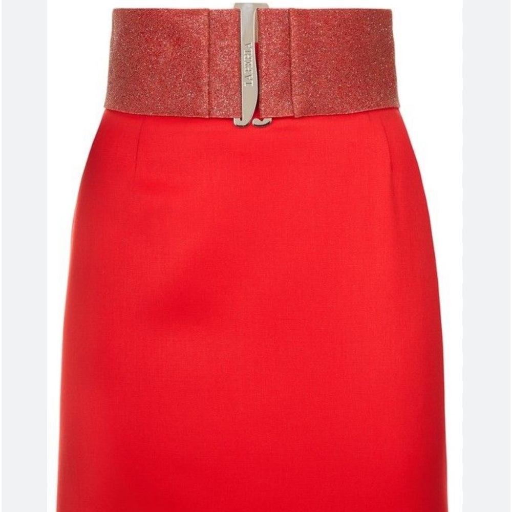 La Perla Cocktail Red Virgin Wool Short Skirt W/ Swarovski Crystal Caviar Belt